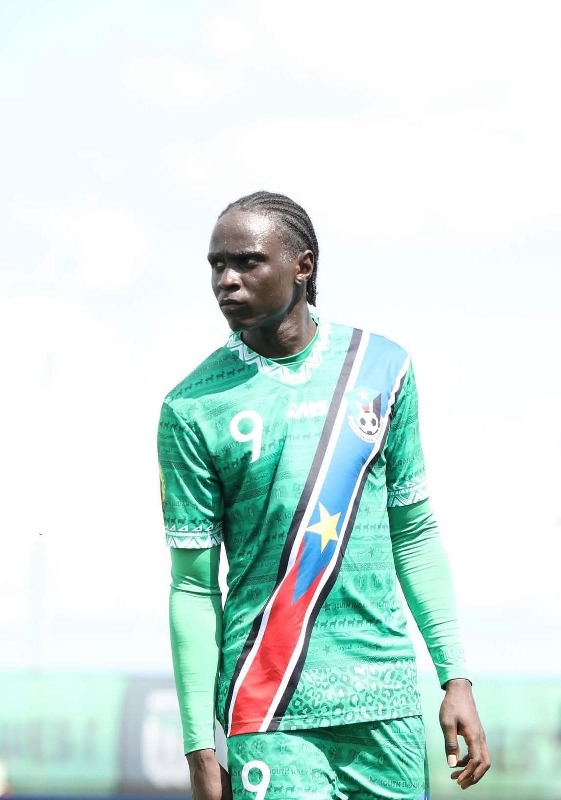 Aguer wearing the South Sudan community football team kit